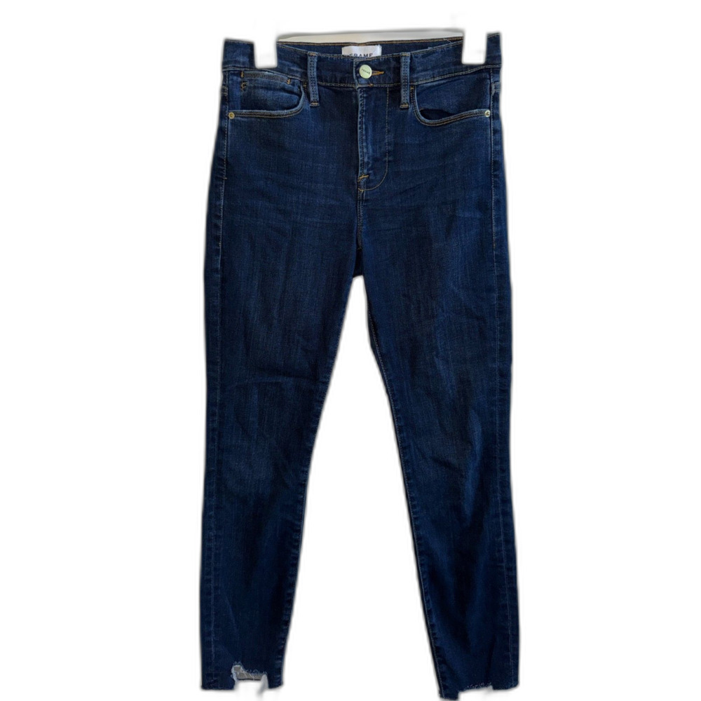 FRAME Le High Skinny Jeans 26 Dublin Chew Dark Wash Distressed Raw Hem Chew